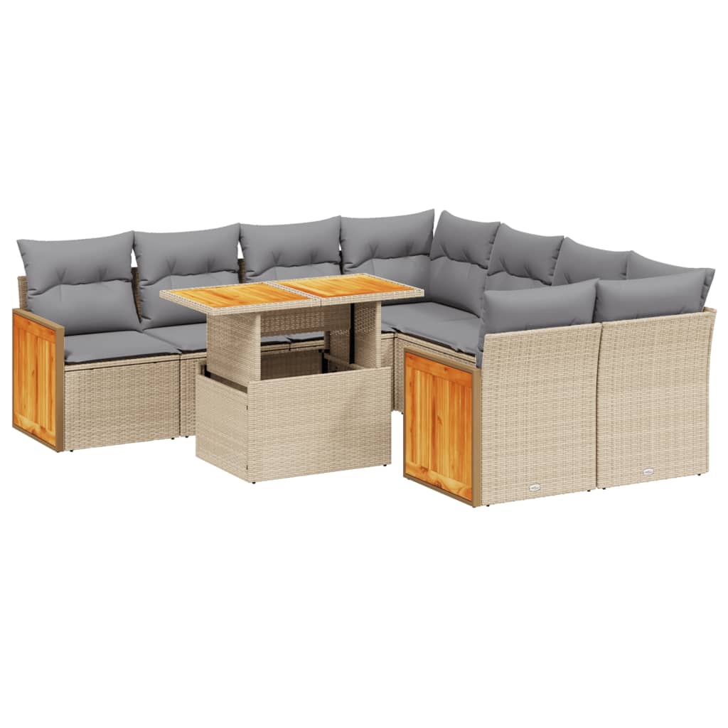 sofasæt til haven 9 dele med hynder polyrattan beige
