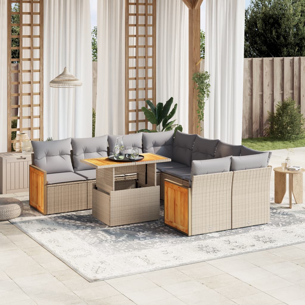 sofasæt til haven 9 dele med hynder polyrattan beige