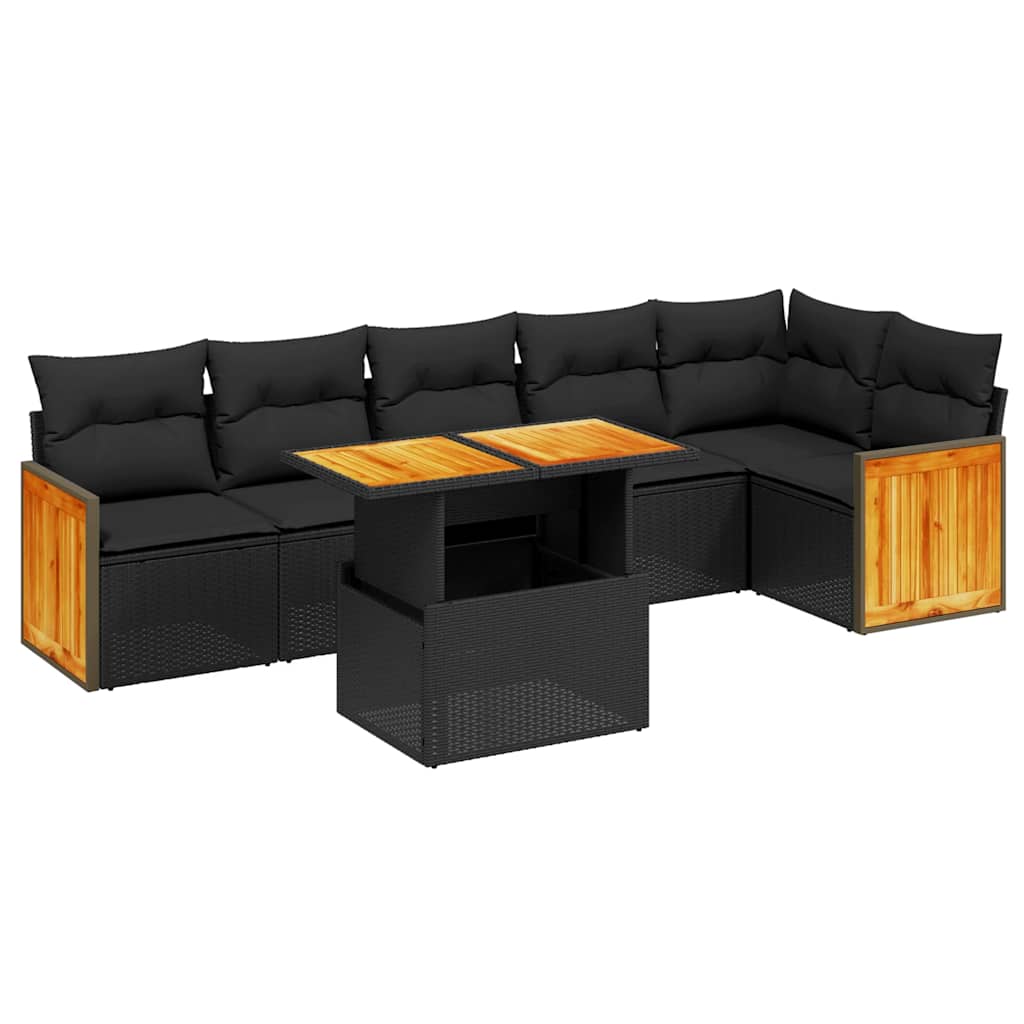 sofasæt til haven 7 dele med hynder polyrattan sort