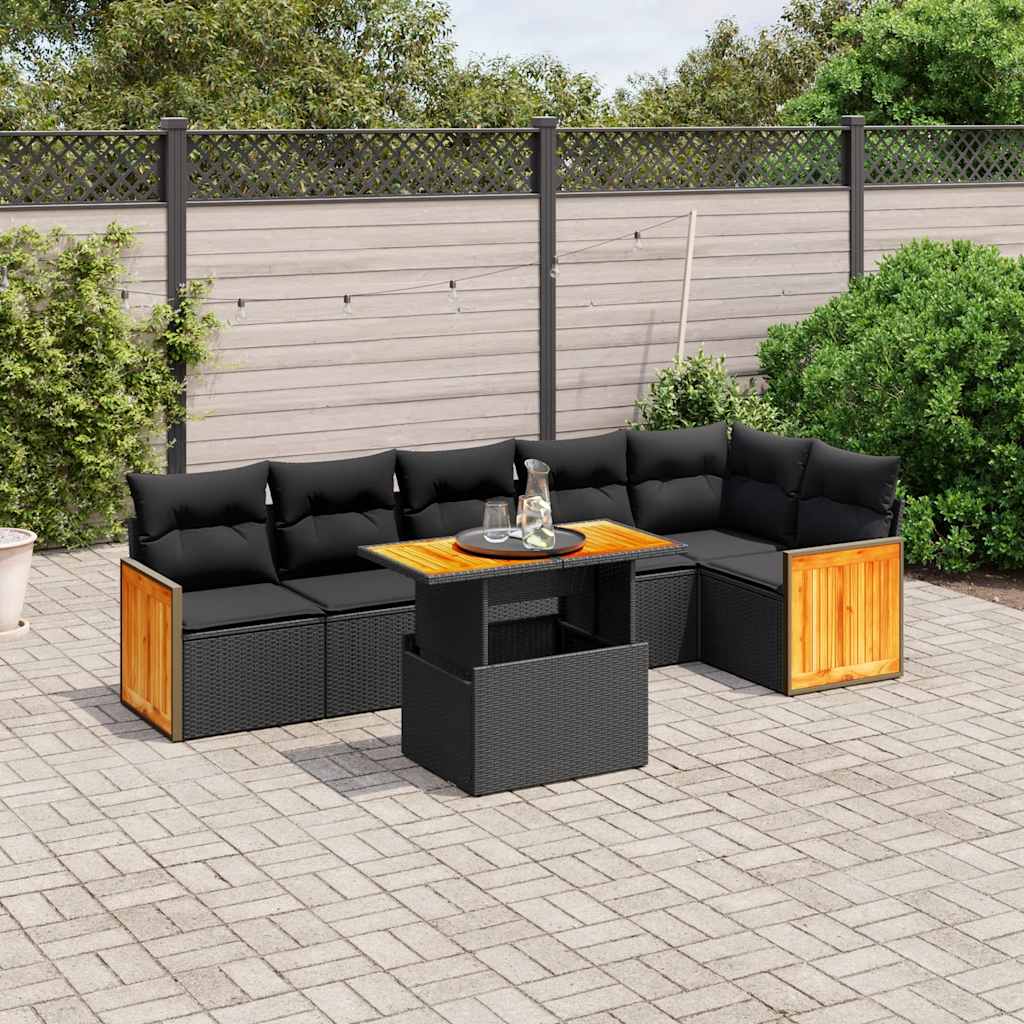 sofasæt til haven 7 dele med hynder polyrattan sort