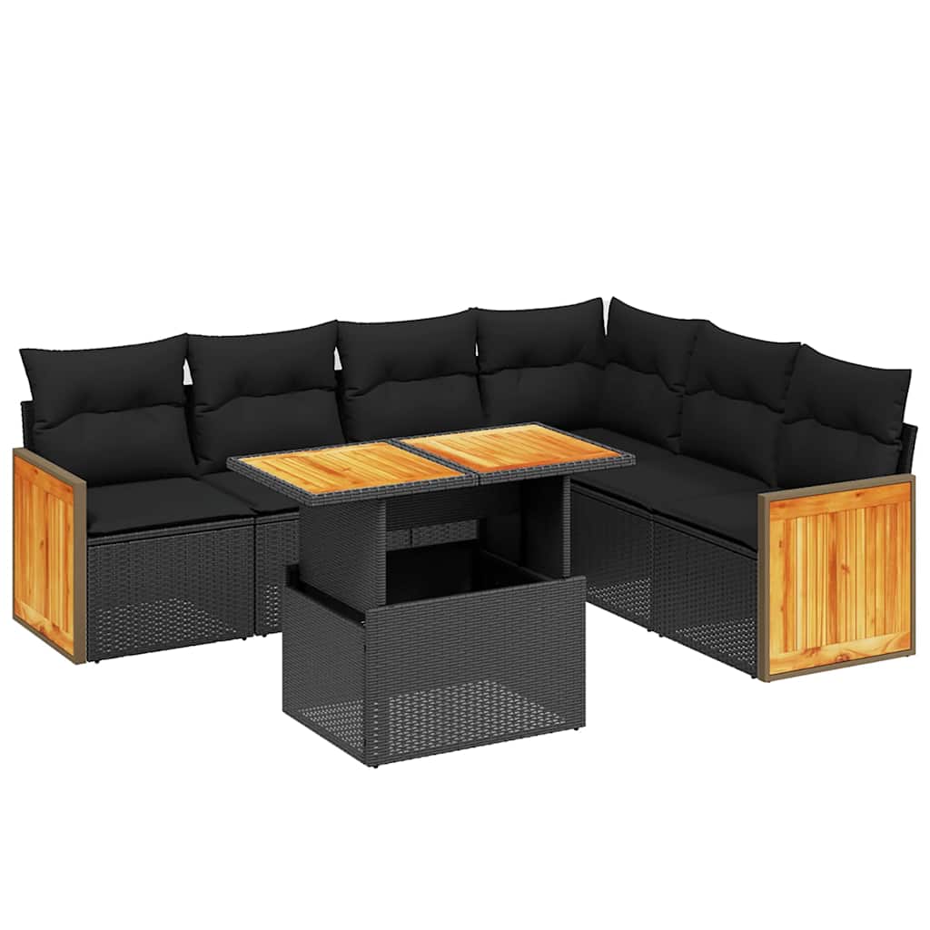 sofasæt til haven 7 dele med hynder polyrattan sort
