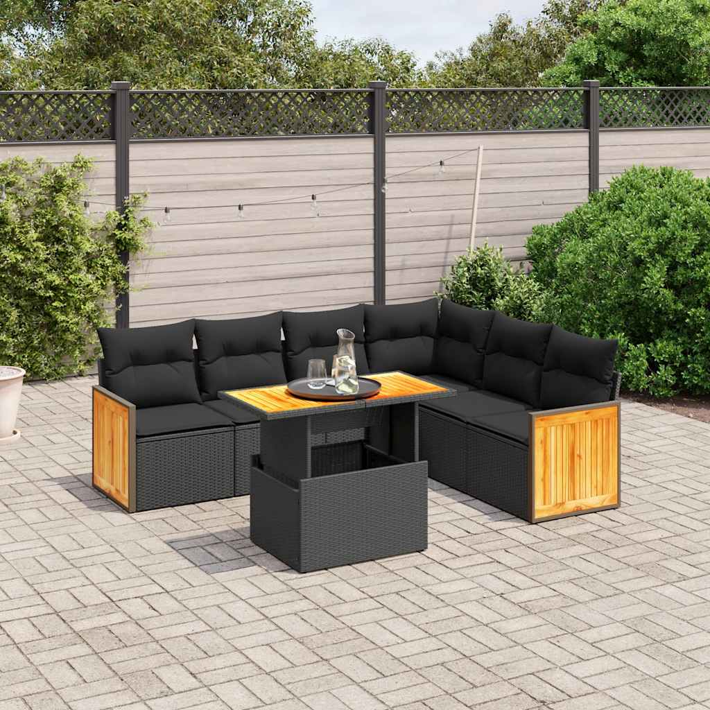 sofasæt til haven 7 dele med hynder polyrattan sort