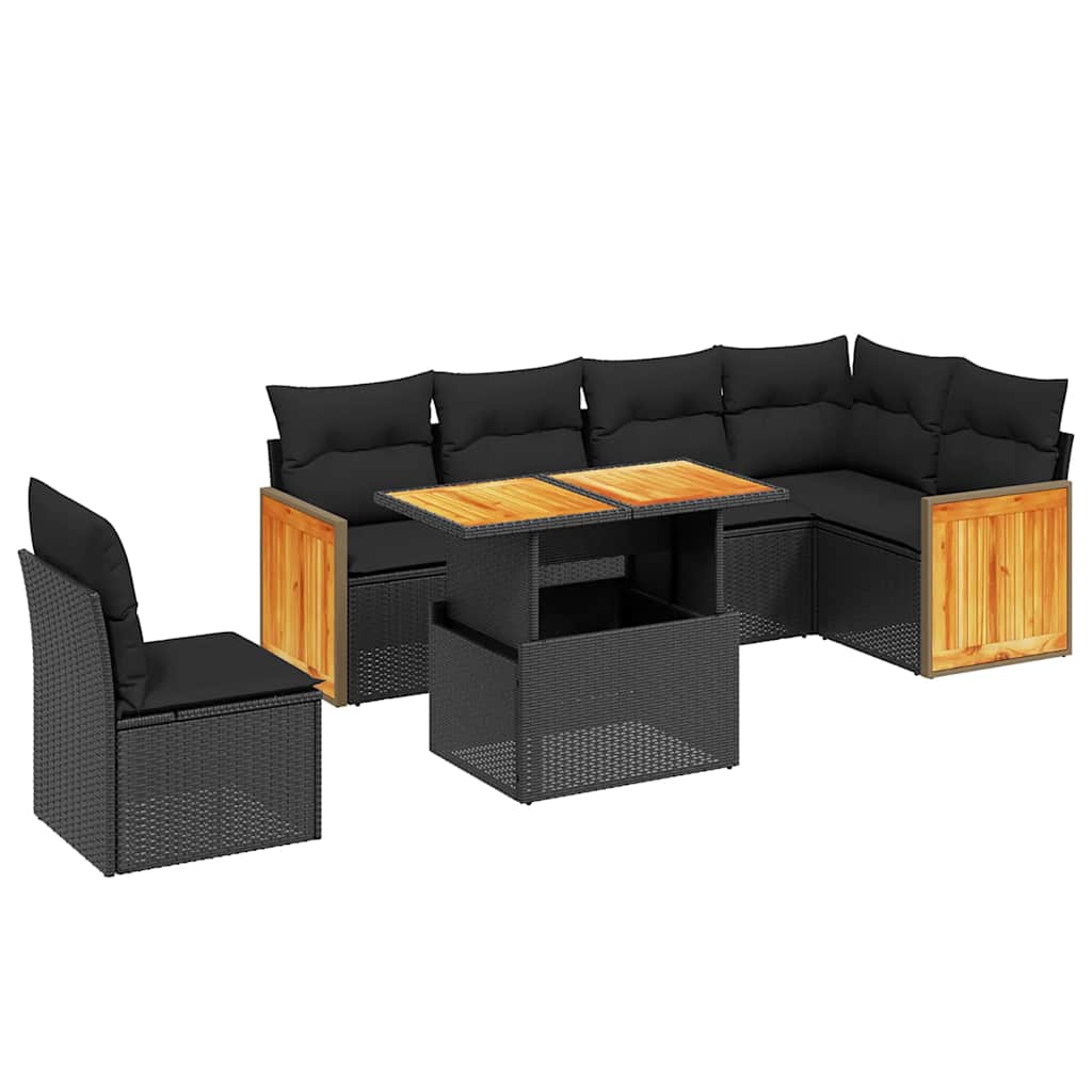 sofasæt til haven 7 dele med hynder polyrattan sort