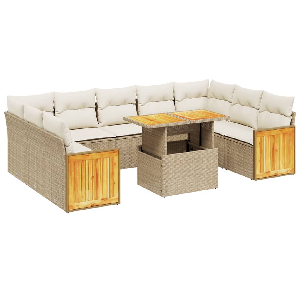 sofasæt til haven 10 dele med hynder polyrattan beige