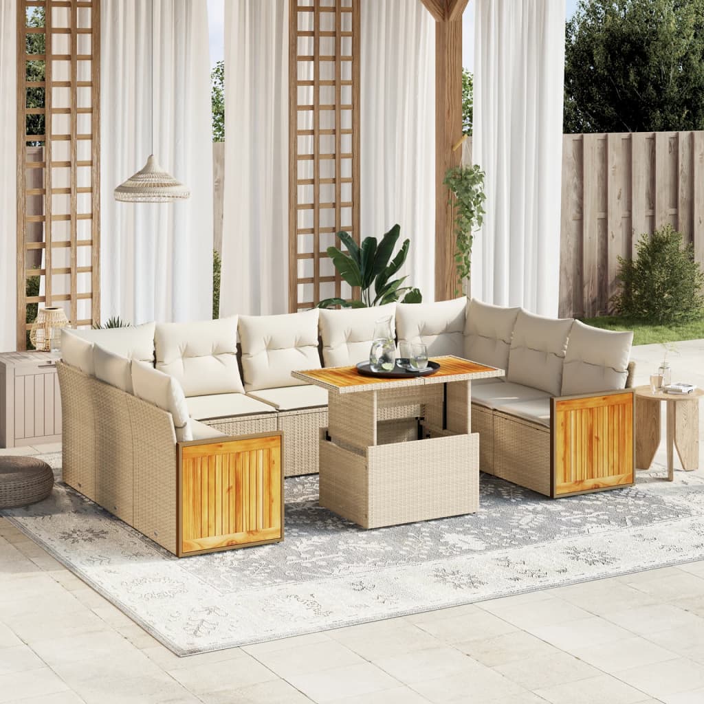 sofasæt til haven 10 dele med hynder polyrattan beige
