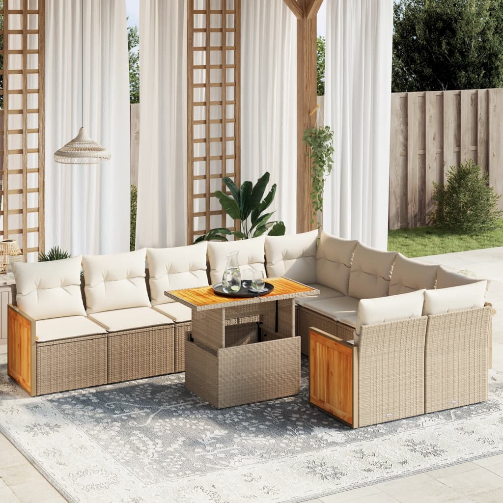 sofasæt til haven 10 dele med hynder polyrattan beige