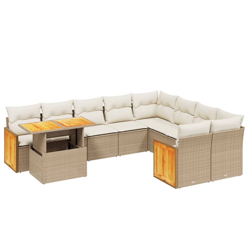 sofasæt til haven 10 dele med hynder polyrattan beige