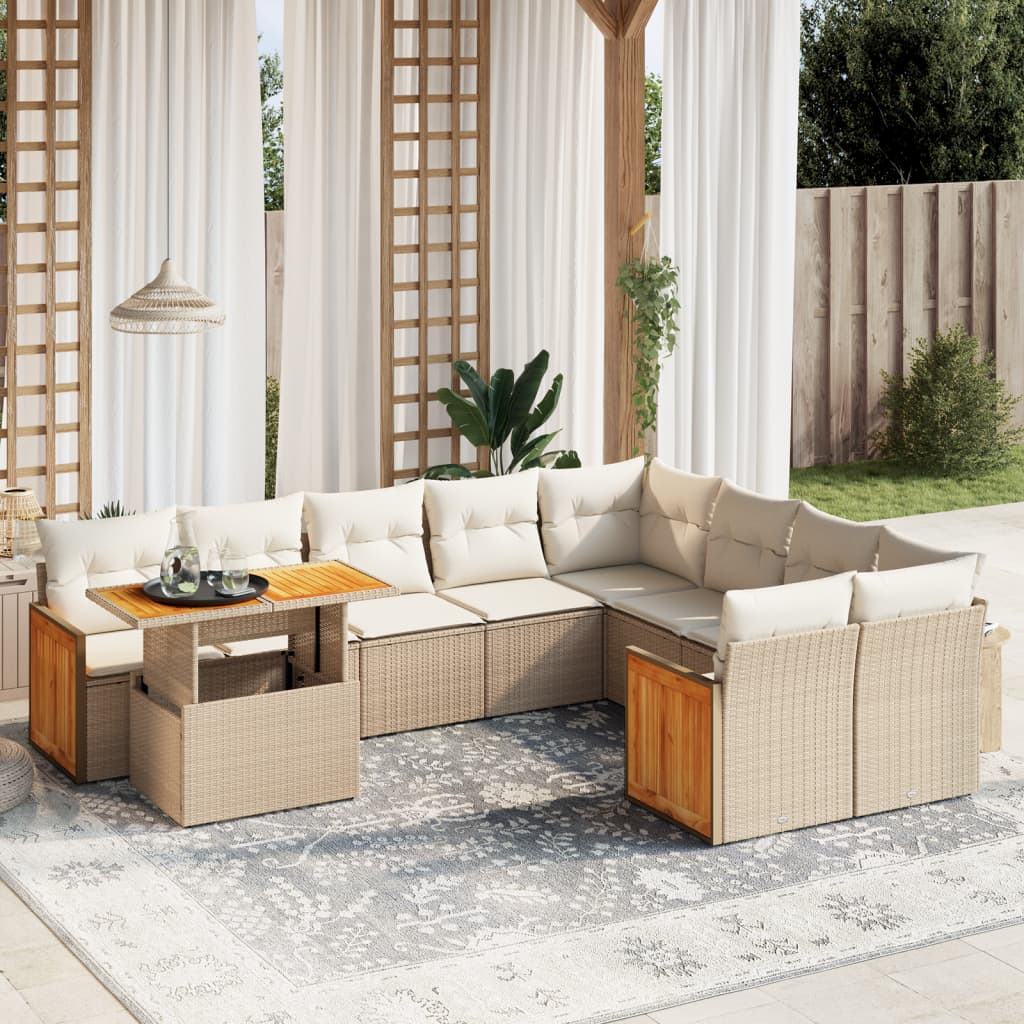 sofasæt til haven 10 dele med hynder polyrattan beige