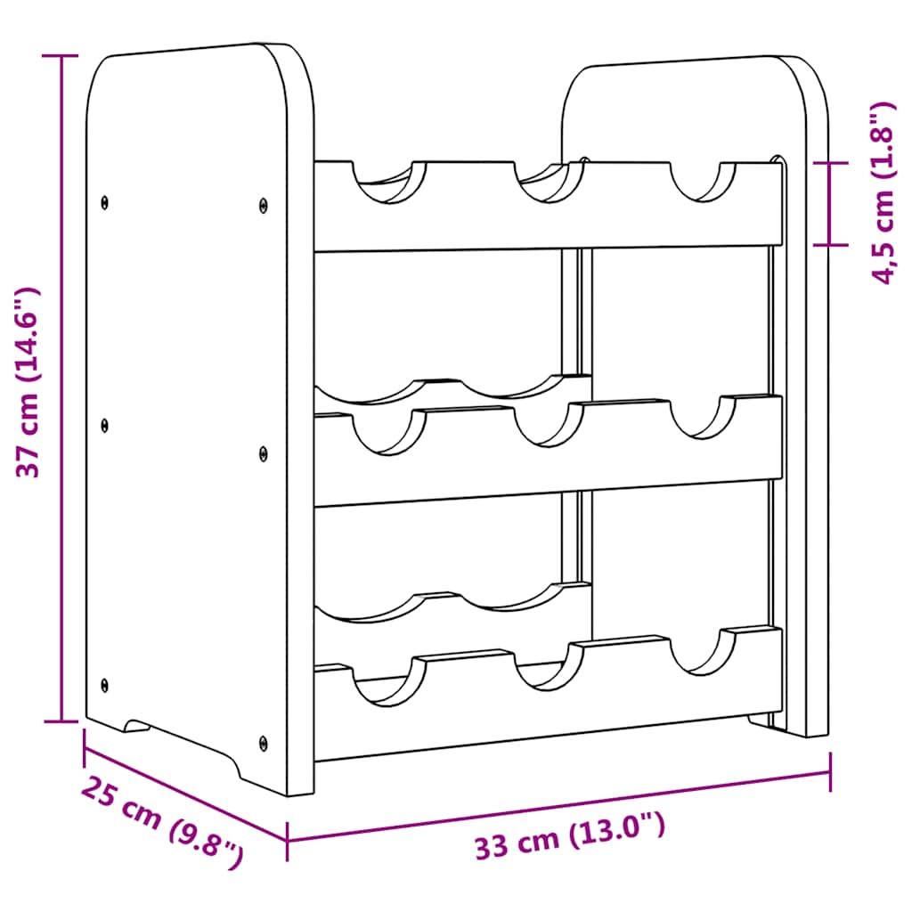 vinreol 33x25x37 cm massivt fyrretræ