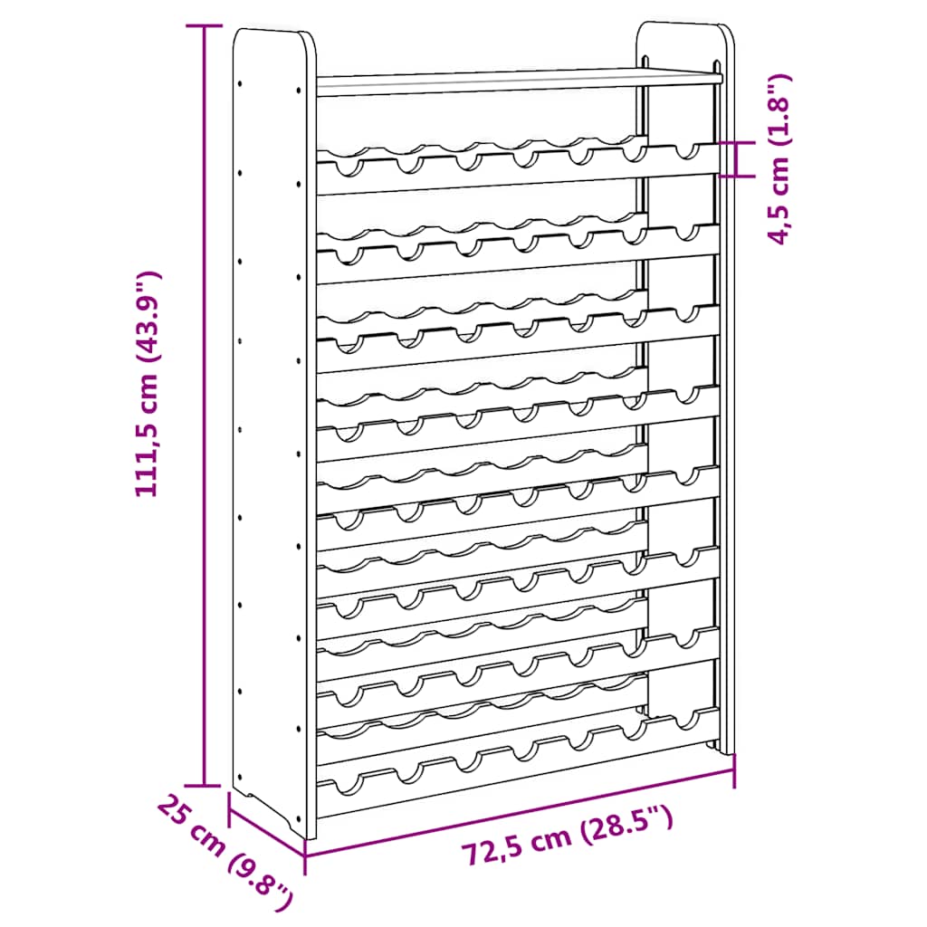 vinreol med topplade 72,5x25x111,5 cm massivt fyrretræ