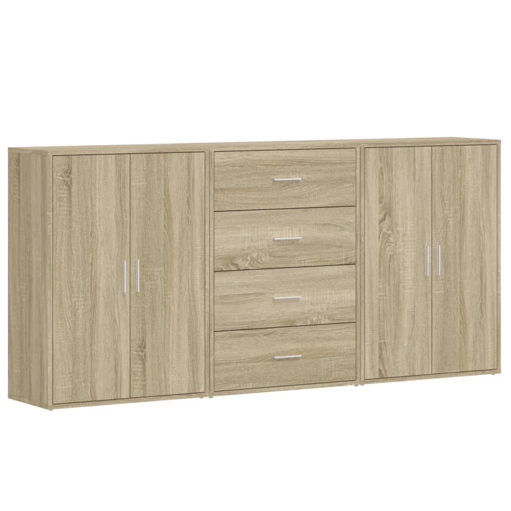 kommoder 3 stk. 60x31x84 cm konstrueret træ sonoma-eg