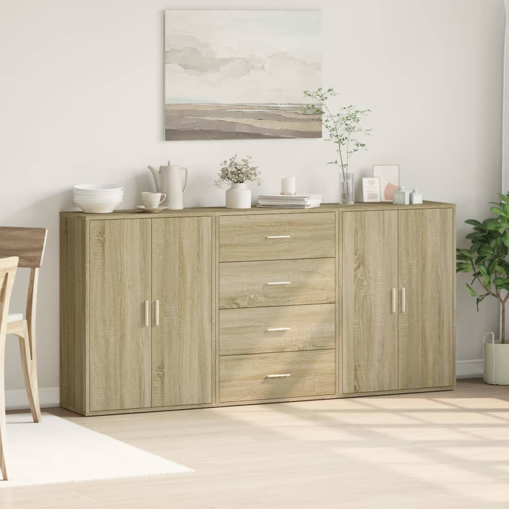 kommoder 3 stk. 60x31x84 cm konstrueret træ sonoma-eg