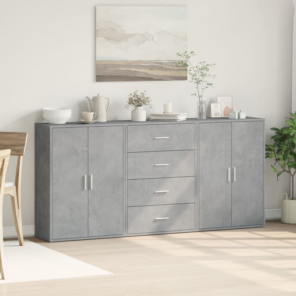 kommoder 3 stk. 60x31x84 cm konstrueret træ betongrå