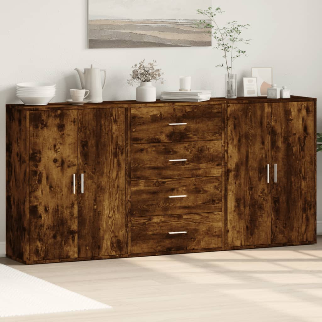 kommoder 3 stk. 60x31x84 cm konstrueret træ røget egetræsfarve