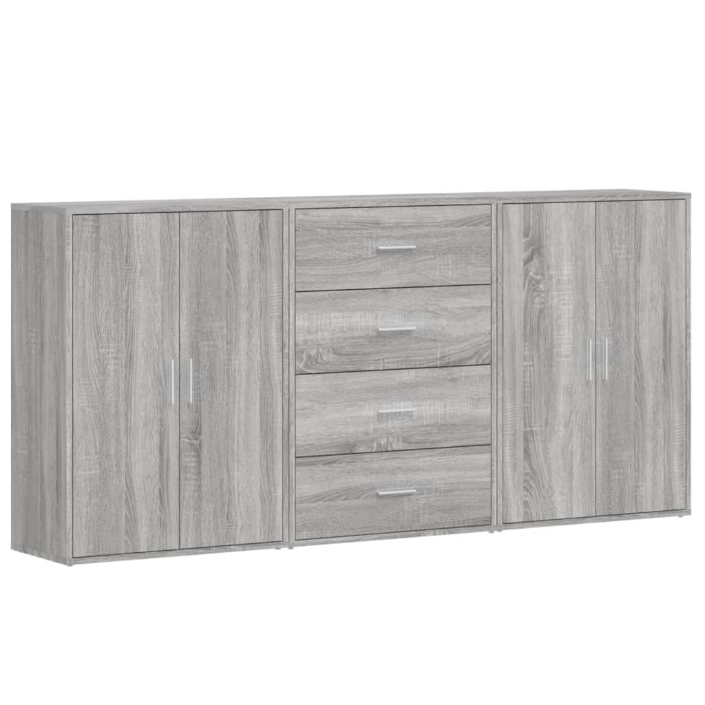 kommoder 3 stk. 60x31x84 cm konstrueret træ grå sonoma-eg