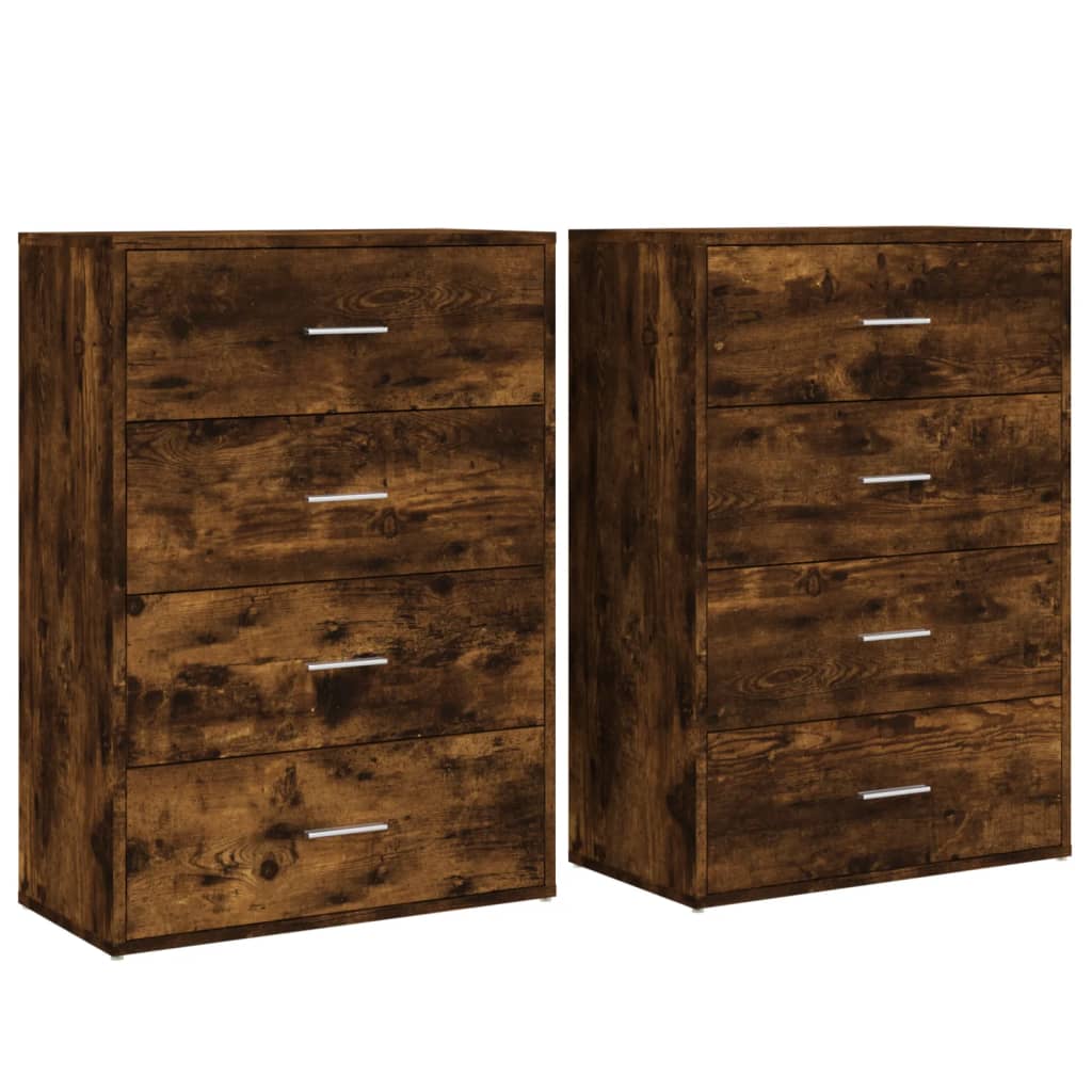 kommoder 2 stk. 60x31x84 cm konstrueret træ røget egetræsfarve