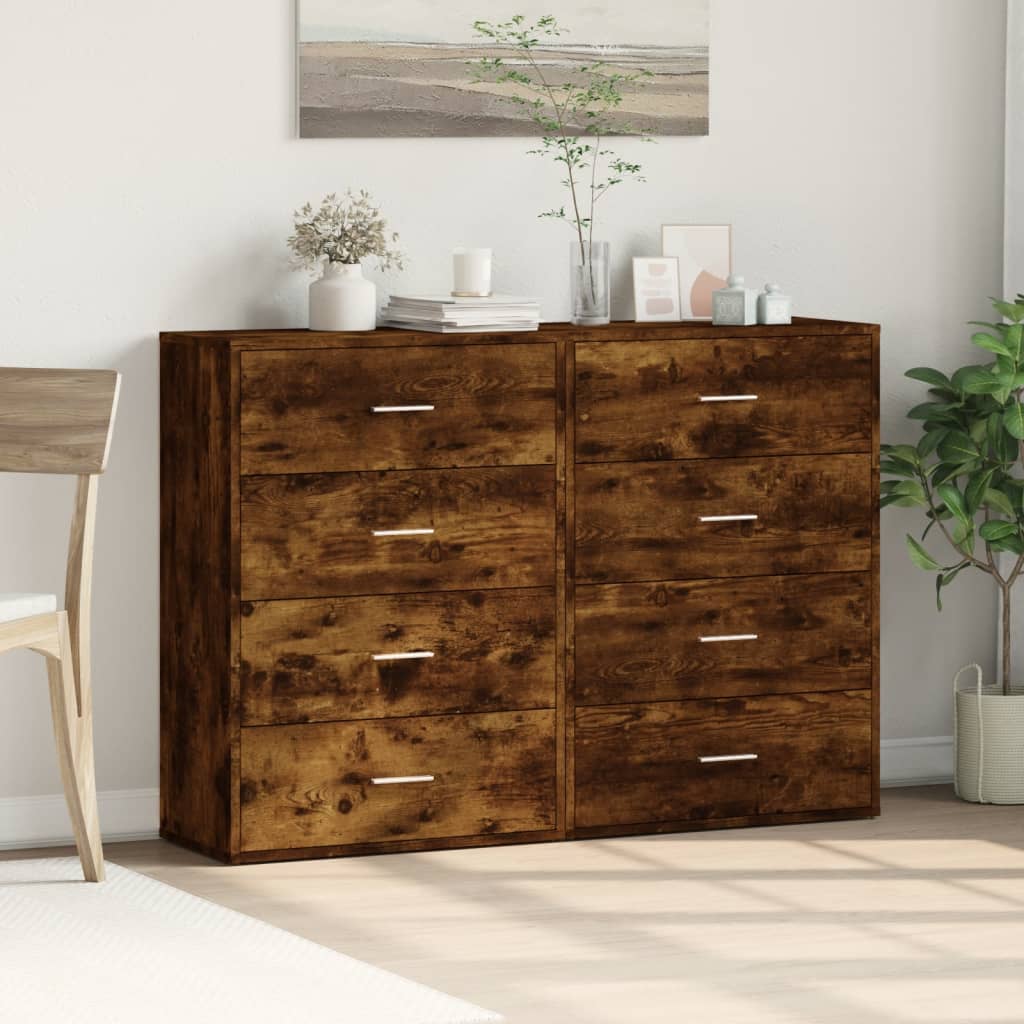 kommoder 2 stk. 60x31x84 cm konstrueret træ røget egetræsfarve