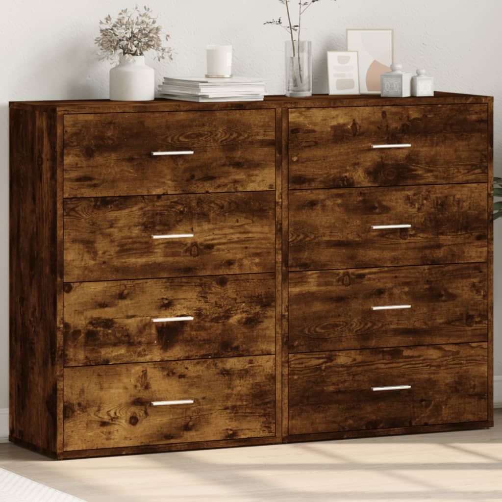 kommoder 2 stk. 60x31x84 cm konstrueret træ røget egetræsfarve