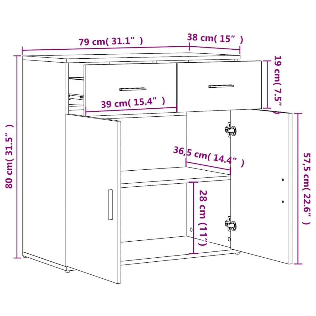 skænke 2 stk. 79x38x80 cm konstrueret træ sonoma-eg