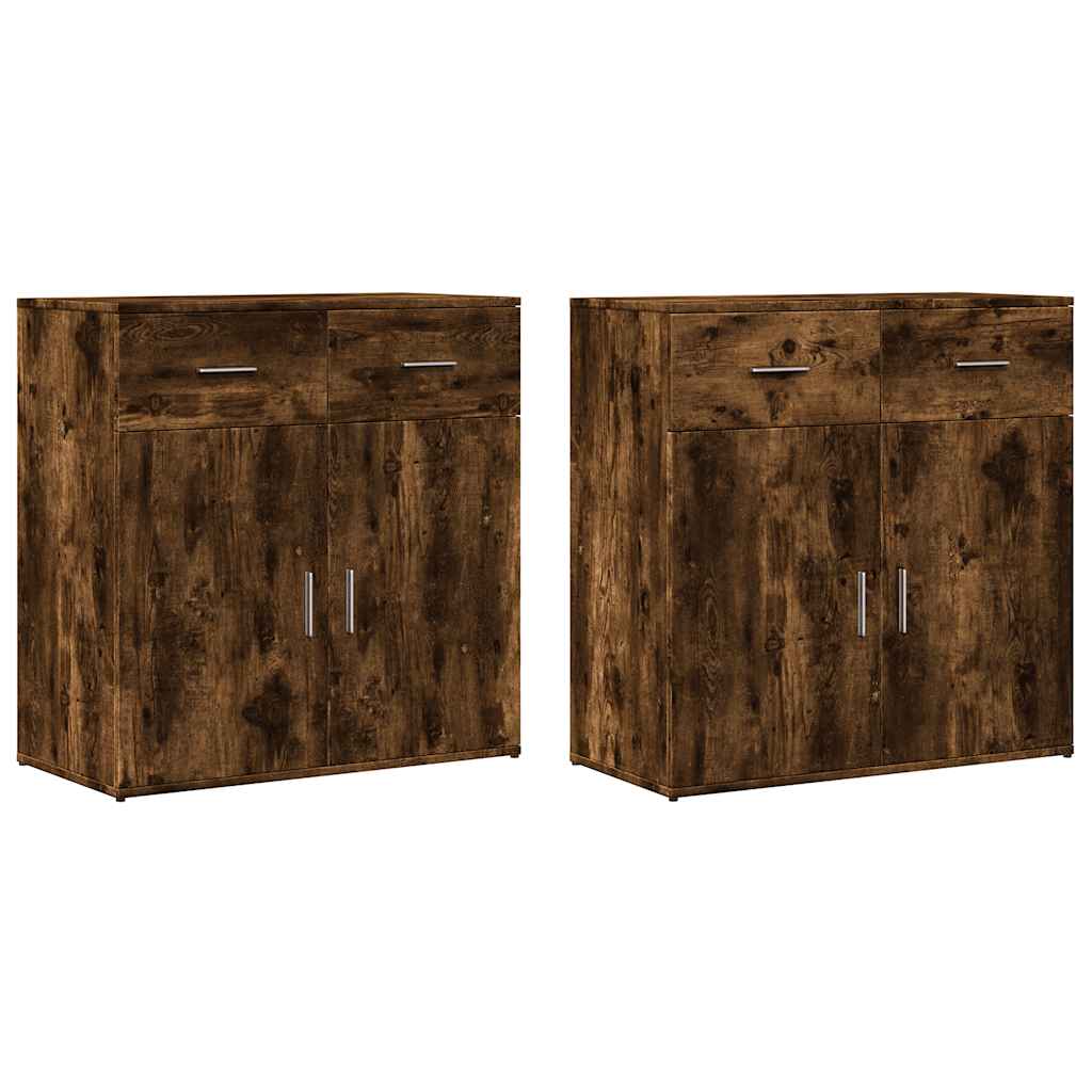 skænke 2 stk. 79x38x80 cm konstrueret træ røget egetræsfarve