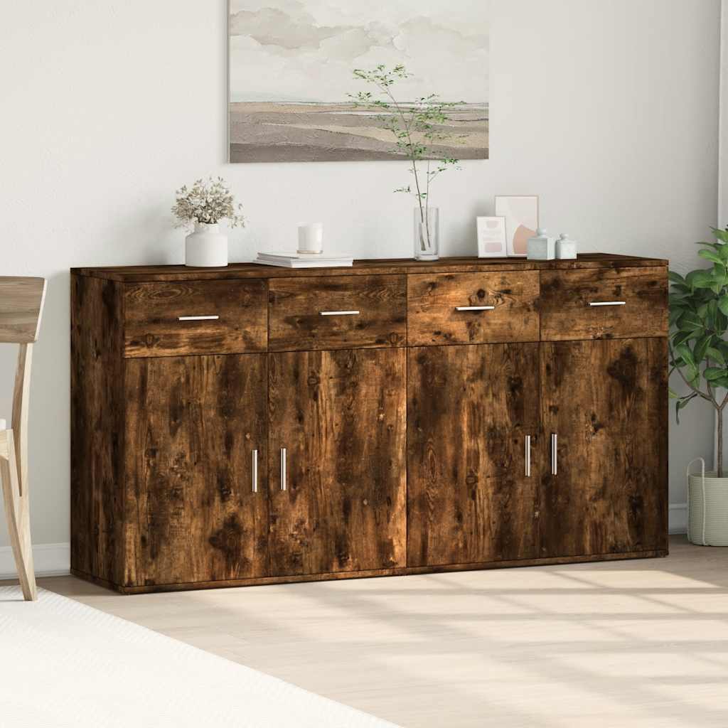 skænke 2 stk. 79x38x80 cm konstrueret træ røget egetræsfarve