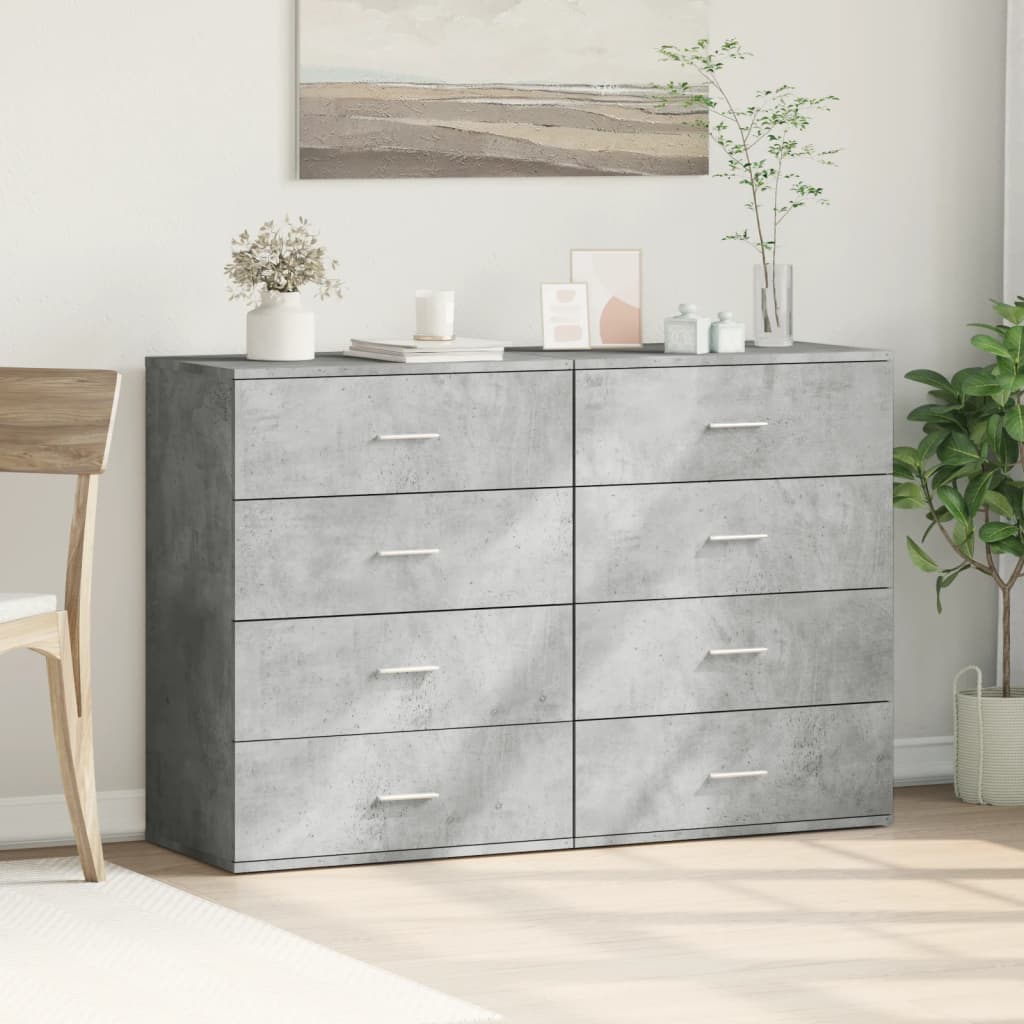 kommoder 2 stk. 60x39x80 cm konstrueret træ betongrå