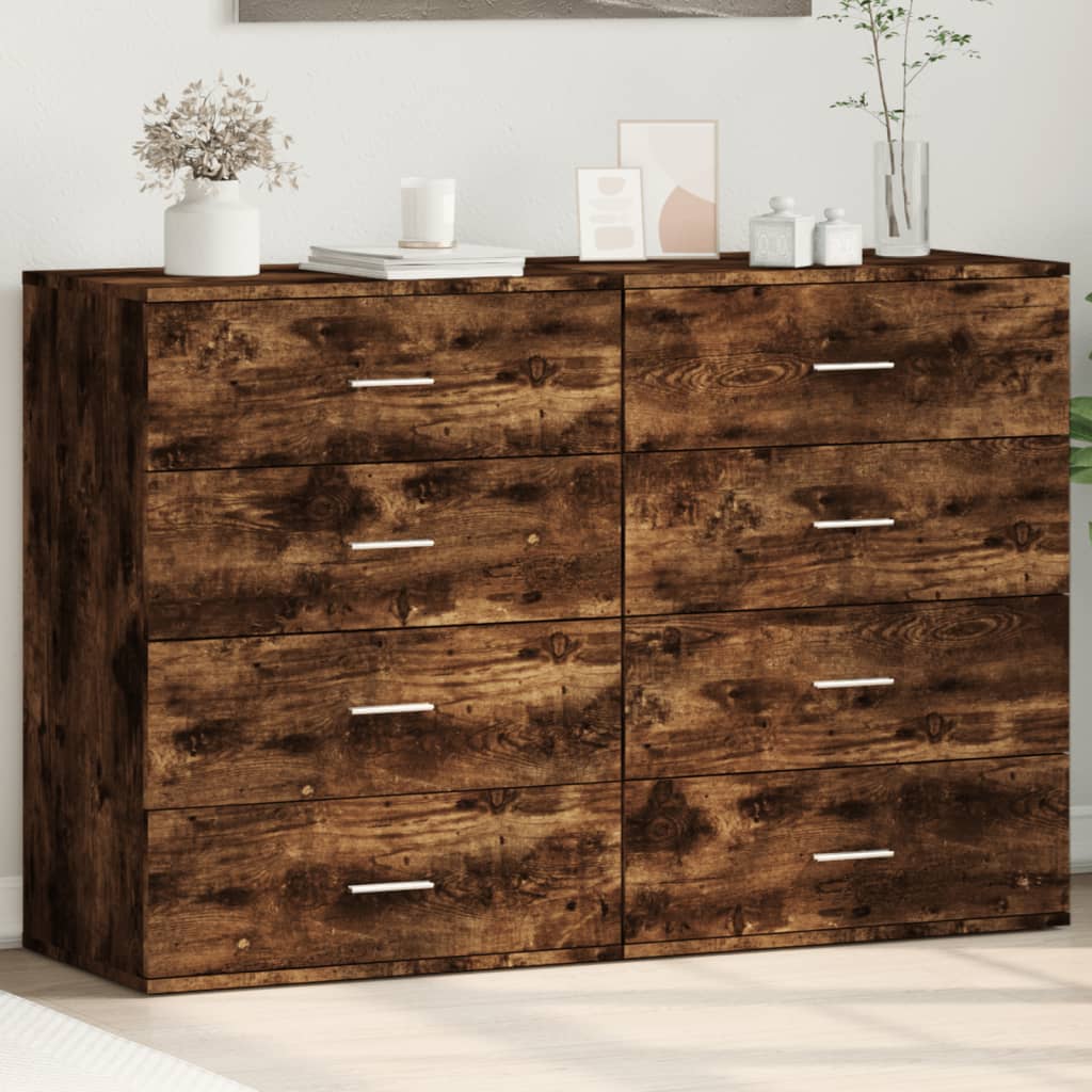 kommoder 2 stk. 60x39x80 cm konstrueret træ røget egetræsfarve