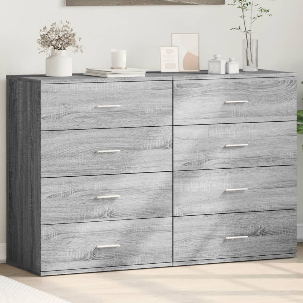kommoder 2 stk. 60x39x80 cm konstrueret træ grå sonoma-eg