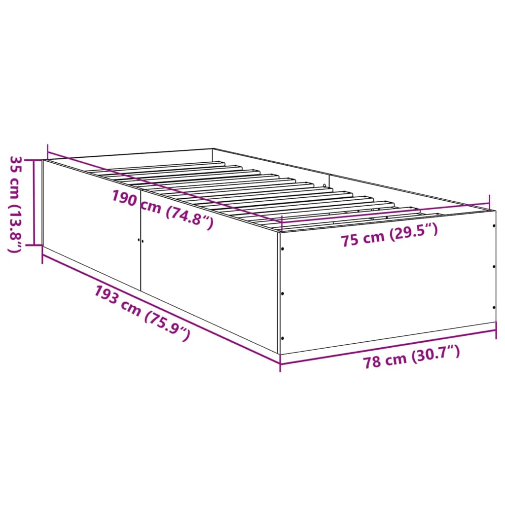 sengeramme 75x190 cm uden madras konstrueret træ røget eg