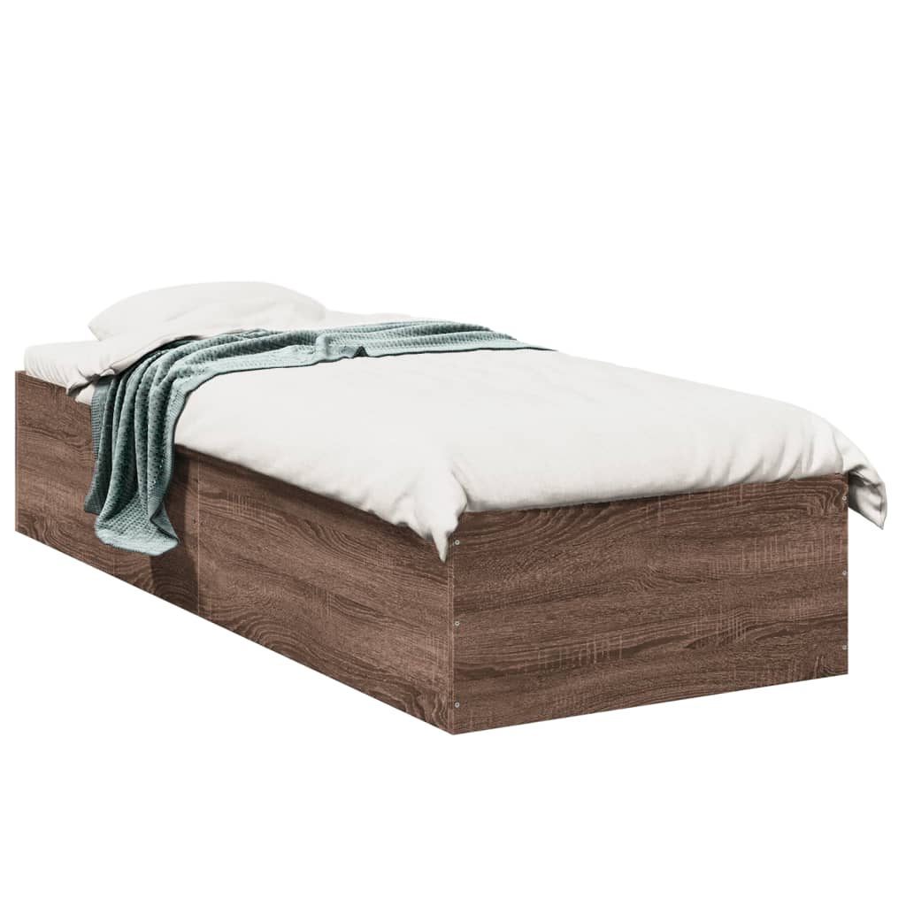 sengeramme 75x190 cm uden madras konstrueret træ brunt eg