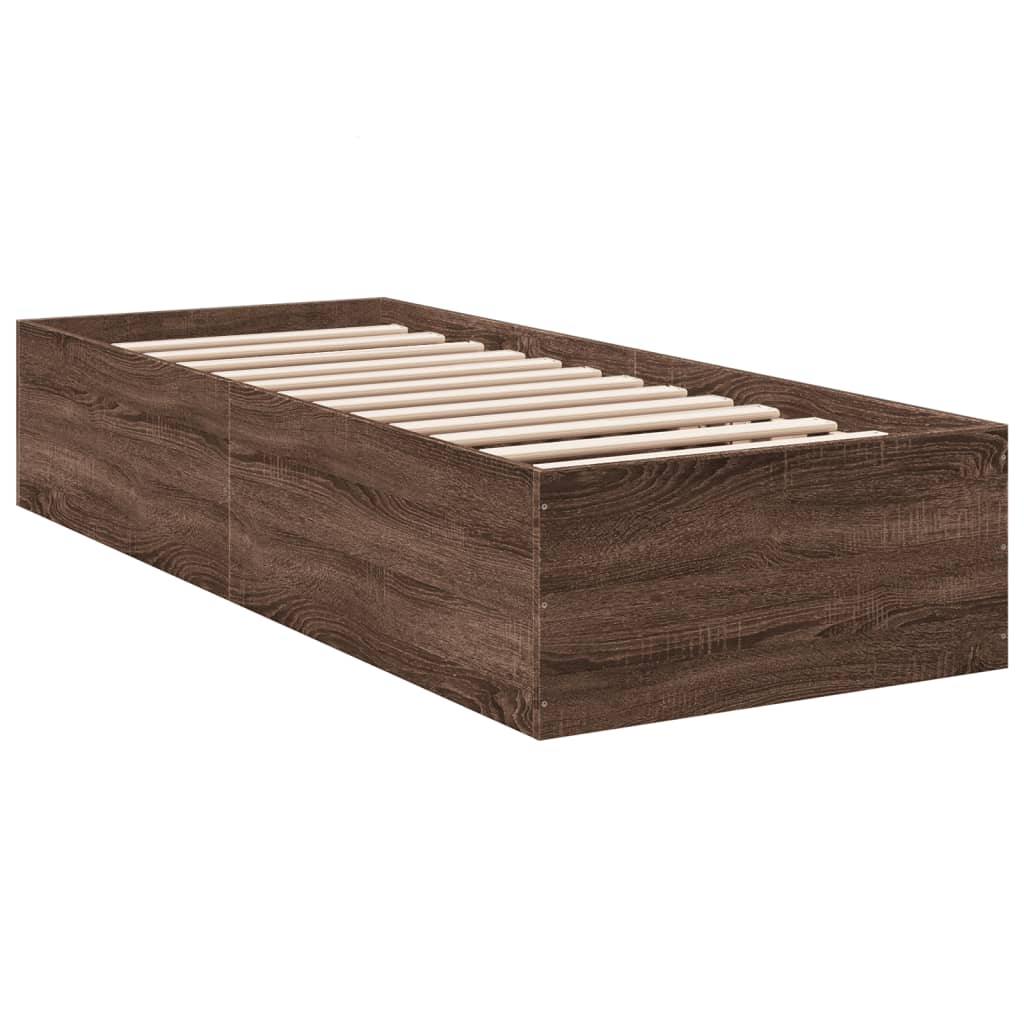 sengeramme 75x190 cm uden madras konstrueret træ brunt eg