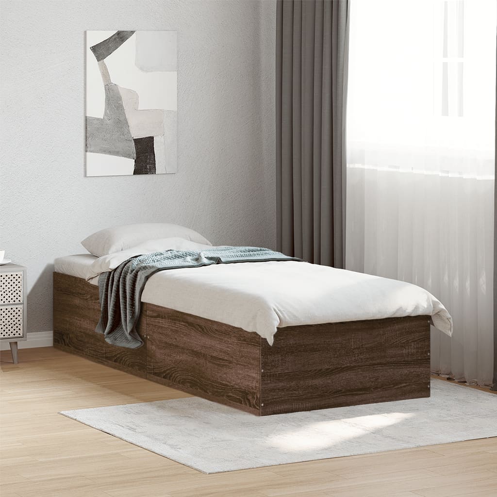 sengeramme 75x190 cm uden madras konstrueret træ brunt eg