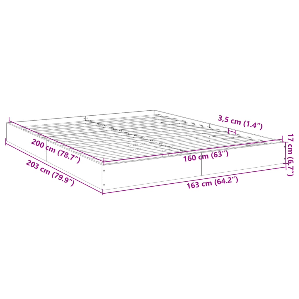 sengeramme 160x200 cm uden madras konstrueret træ sonoma-eg