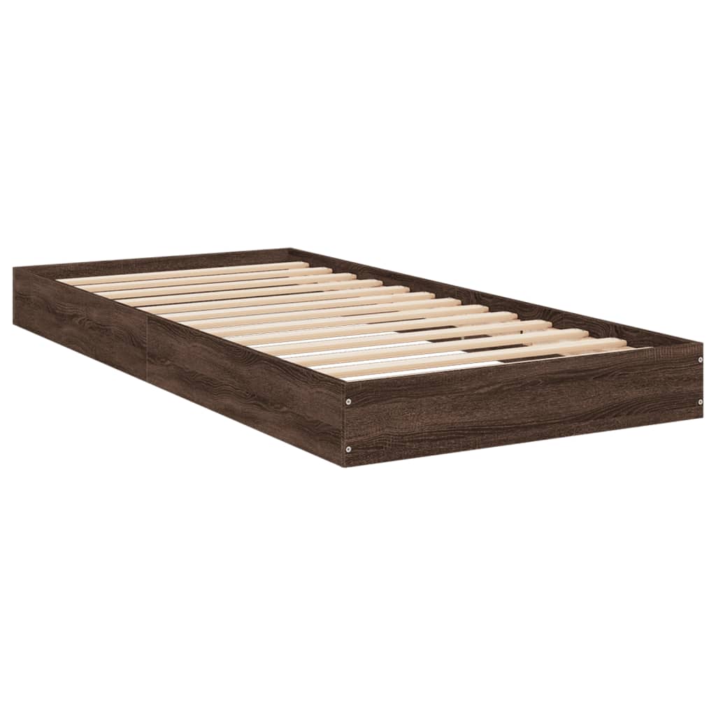 sengeramme 75x190 cm uden madras konstrueret træ brunt eg
