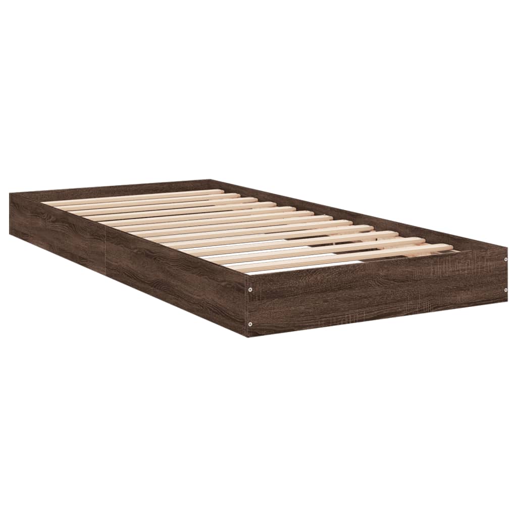 sengeramme 75x190 cm uden madras konstrueret træ brunt eg