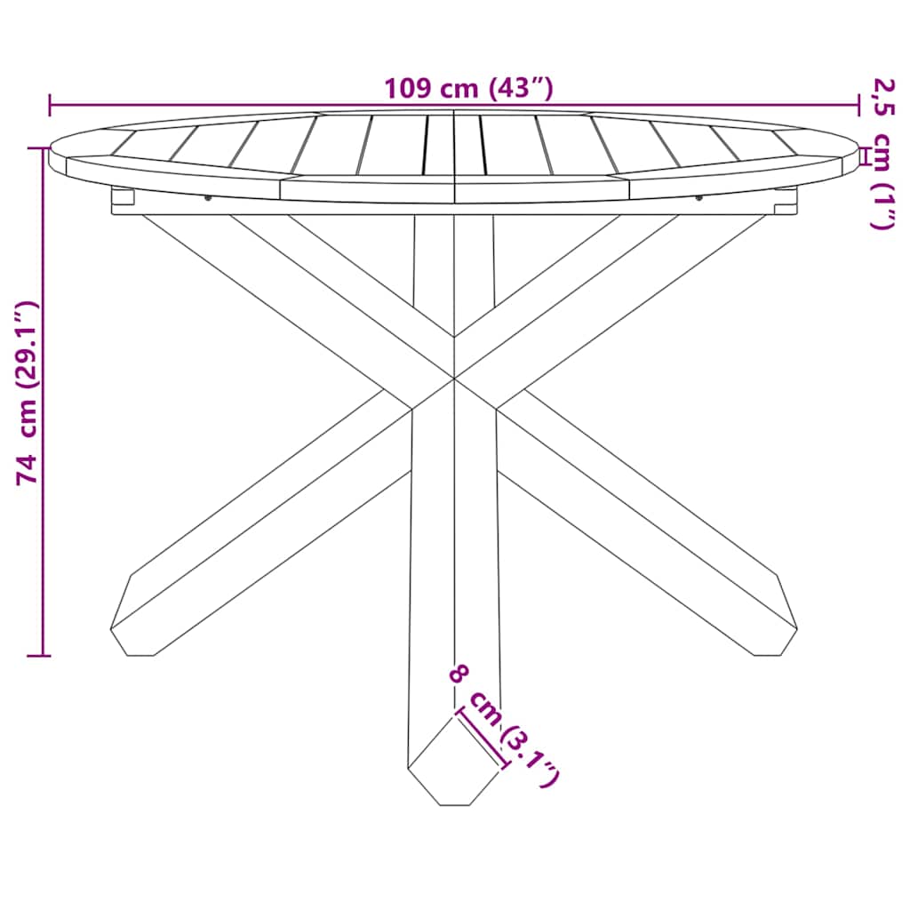 Havebord Ø109x74 cm Massivt træ Teak