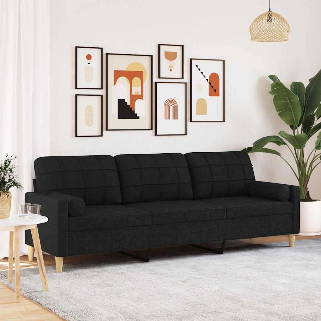 3-personers sofa med pyntepuder 210 cm stof sort