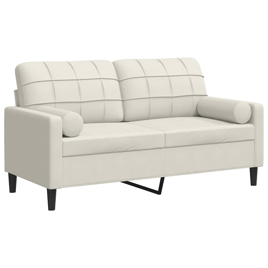 2-personers sofa med pyntepuder 140 cm velour cremefarvet