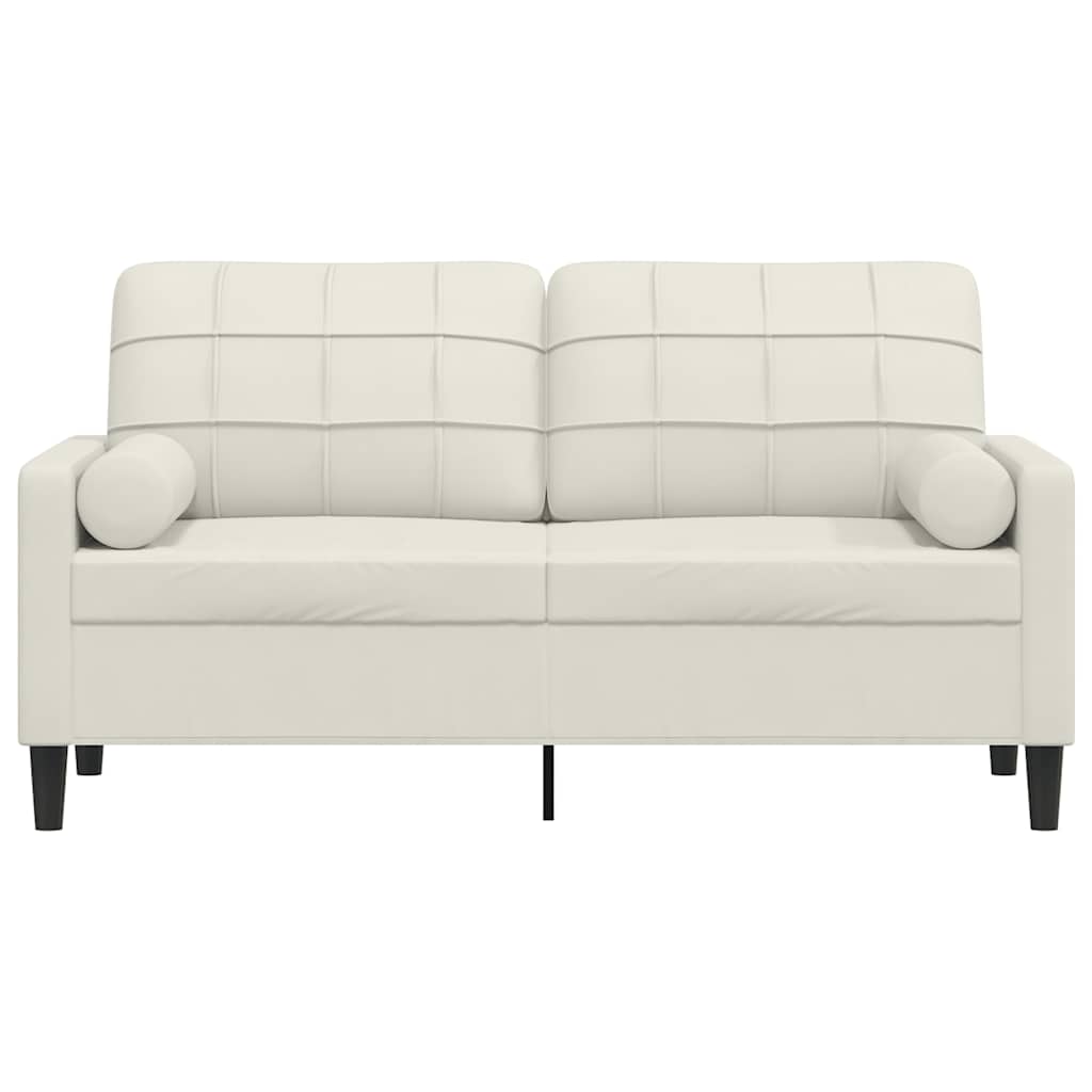 2-personers sofa med pyntepuder 140 cm velour cremefarvet