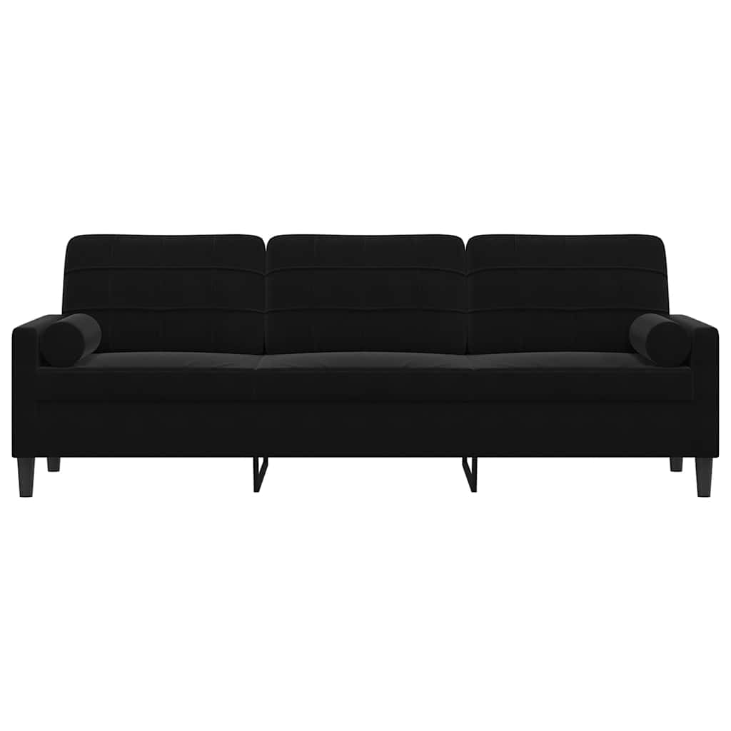 3-personers sofa med pyntepuder 210 cm fløjl sort
