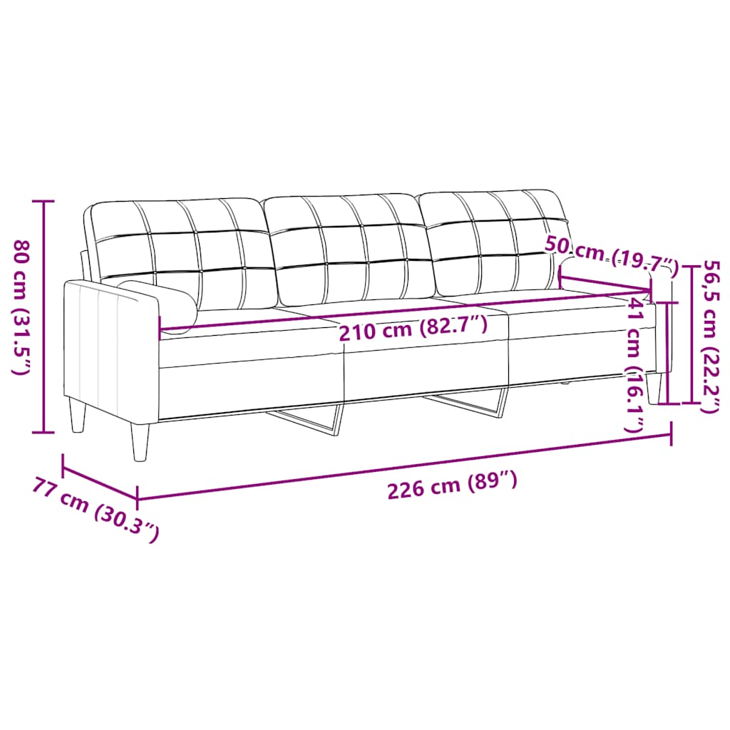 3-personers sofa med pyntepuder 210 cm fløjl gul