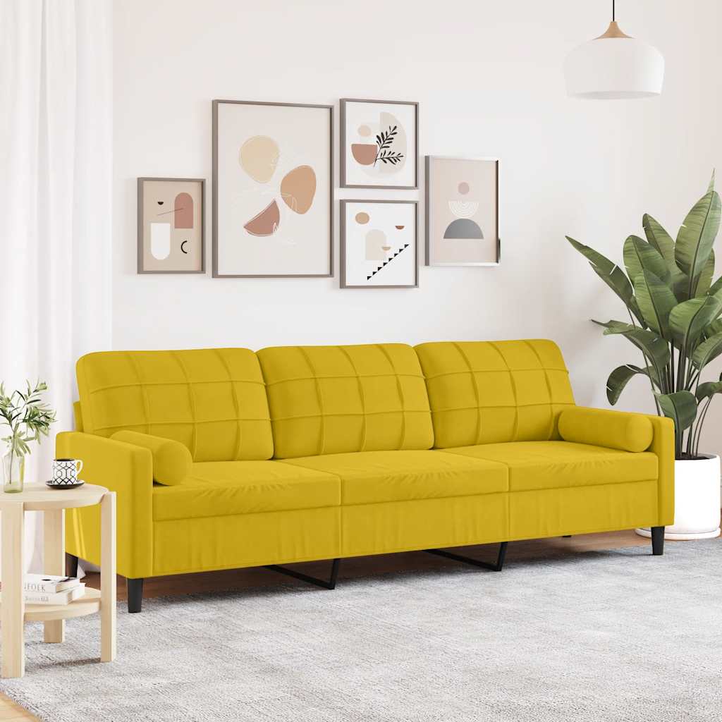 3-personers sofa med pyntepuder 210 cm fløjl gul