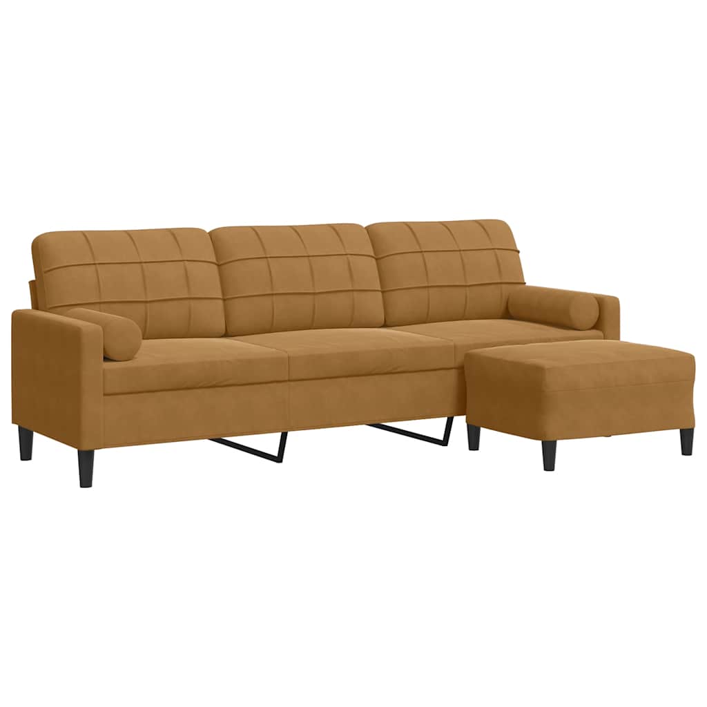 3-personers sofa med fodskammel 210 cm velour brun