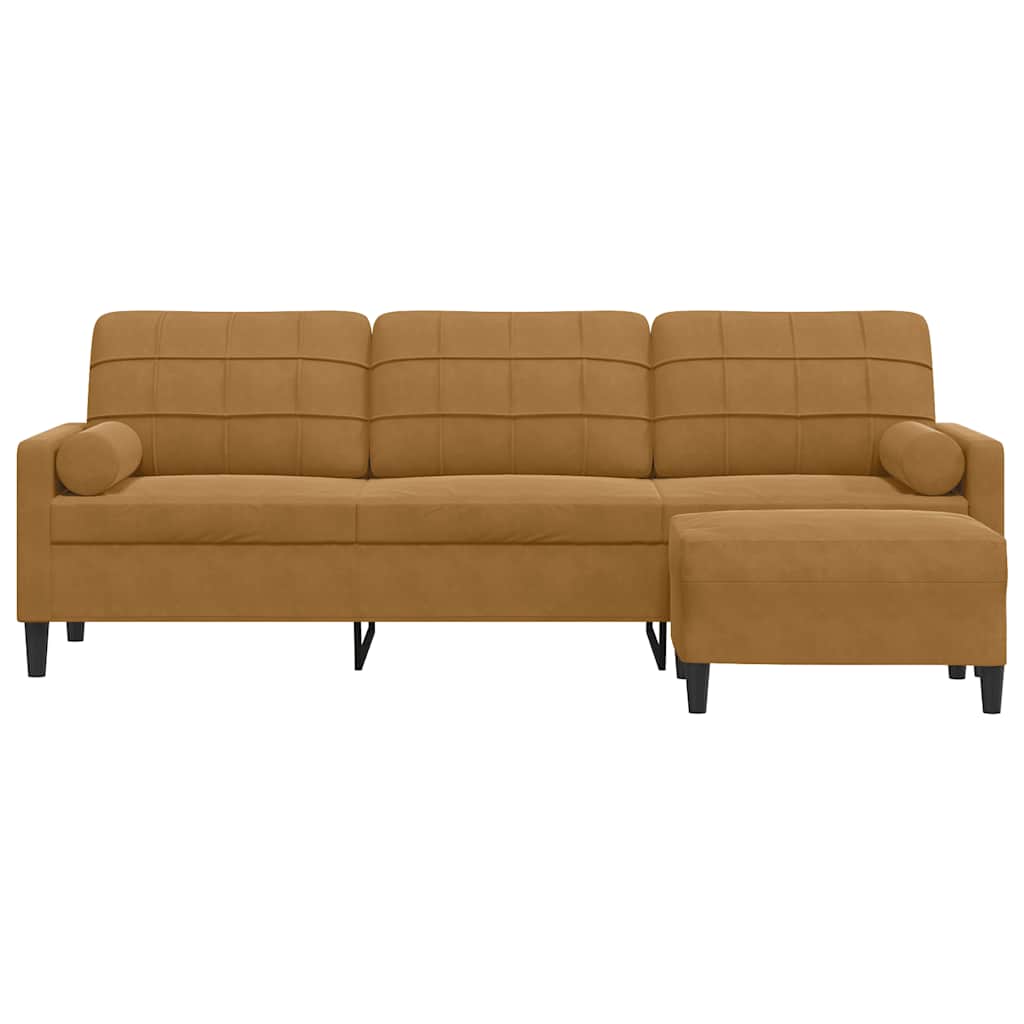 3-personers sofa med fodskammel 210 cm velour brun