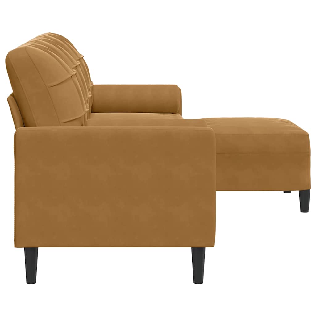 3-personers sofa med fodskammel 210 cm velour brun