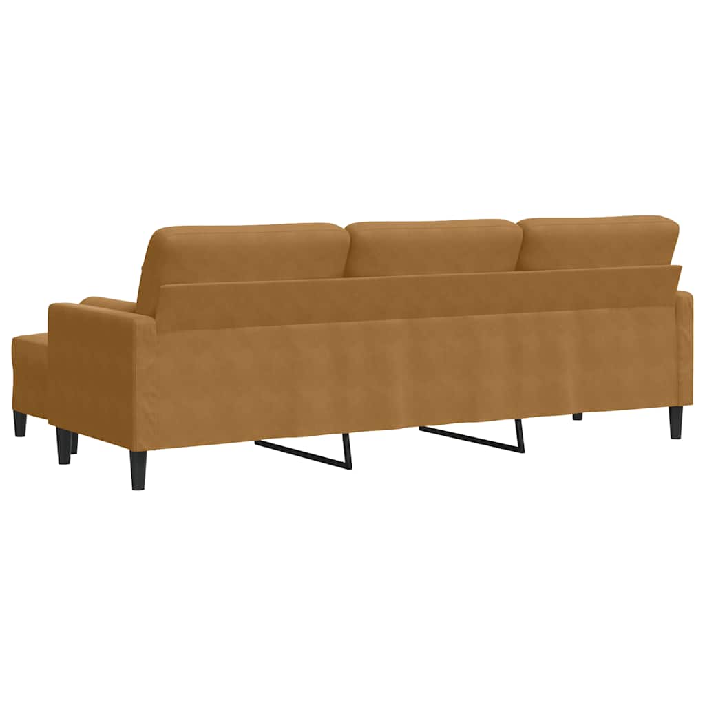 3-personers sofa med fodskammel 210 cm velour brun