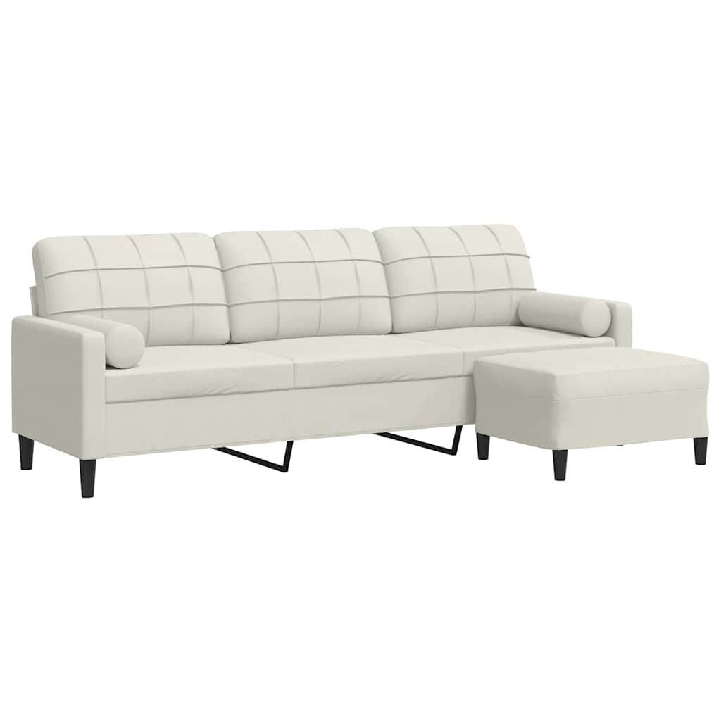 3-personers sofa med fodskammel 210 cm velour cremefarvet