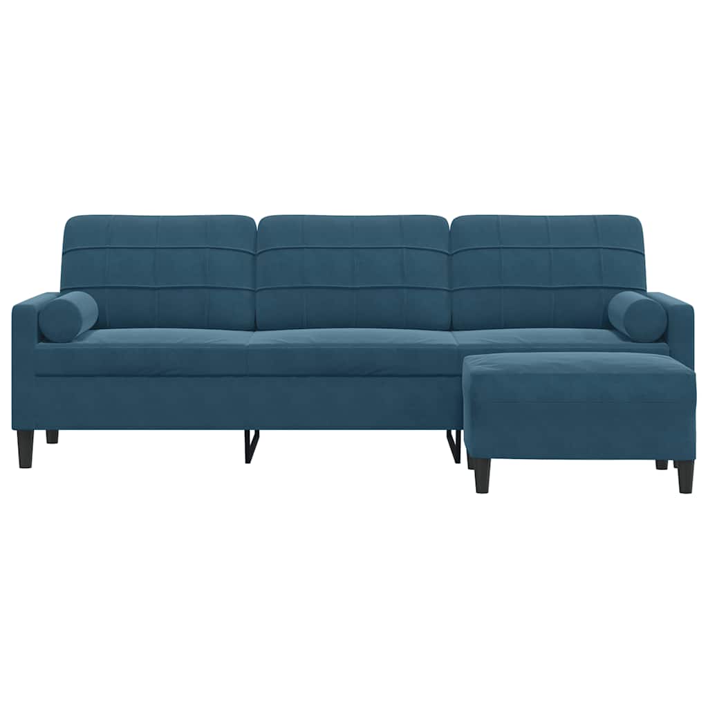 3-personers sofa med fodskammel 210 cm velour blå