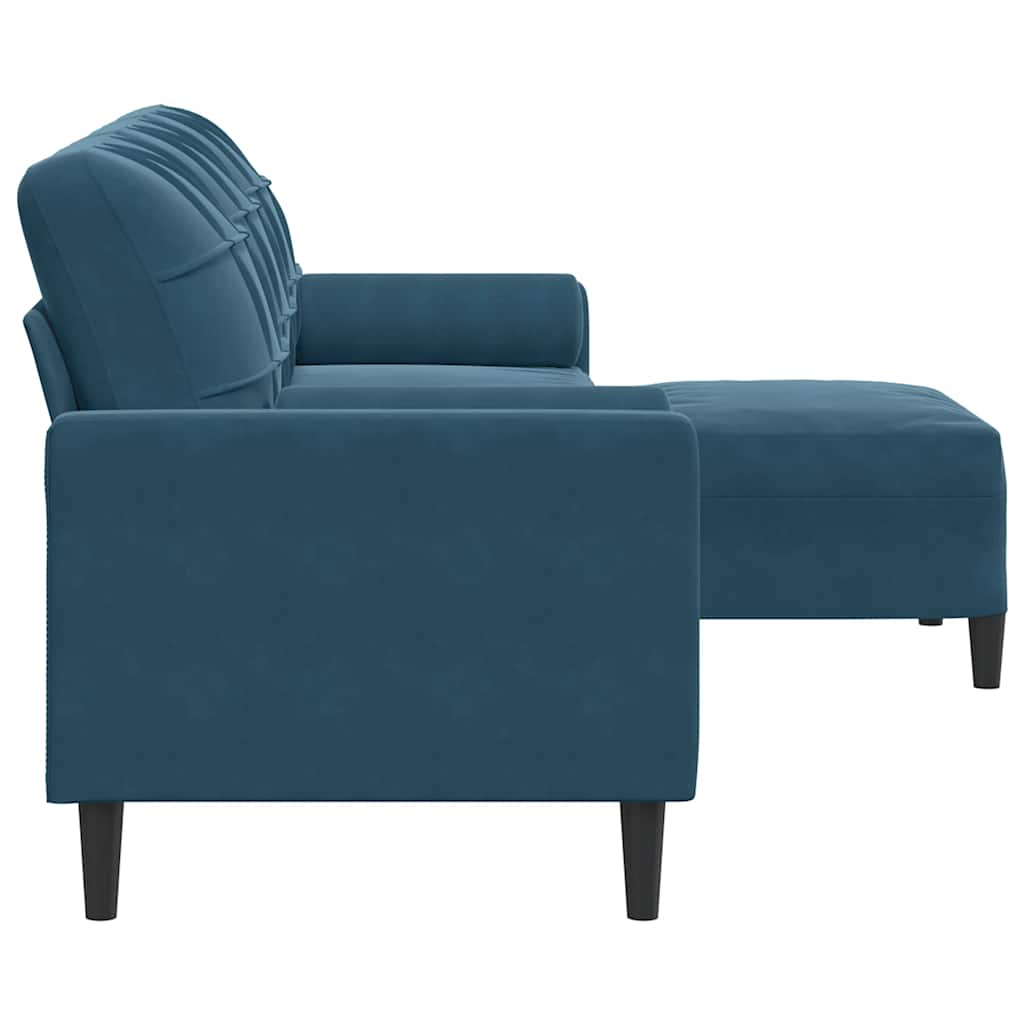 3-personers sofa med fodskammel 210 cm velour blå