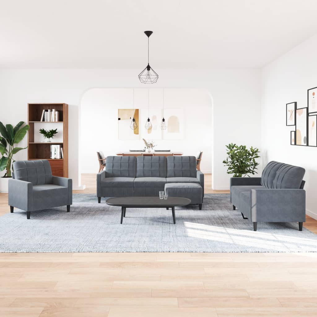 sofasæt 4 dele med hynder velour mørkegrå